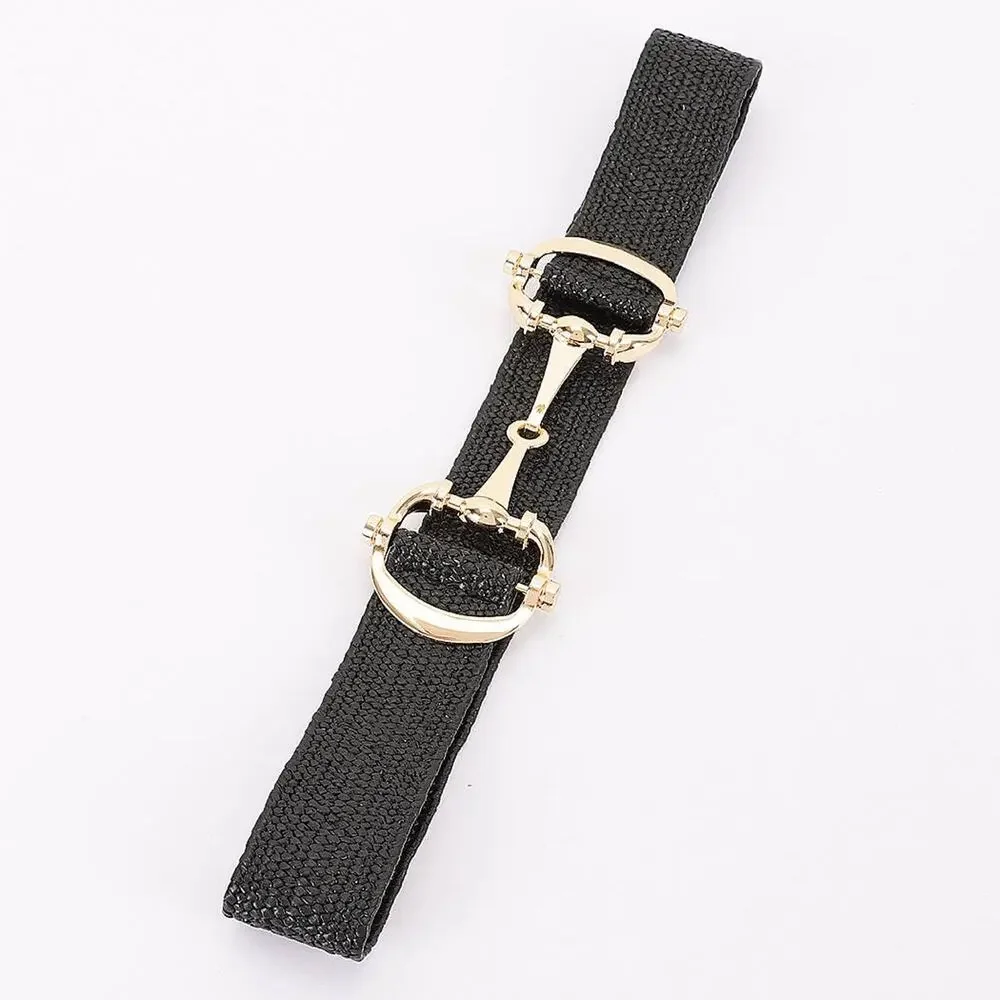 Straw Metal Horse Bit Buckle Elastic Belt Black Gold